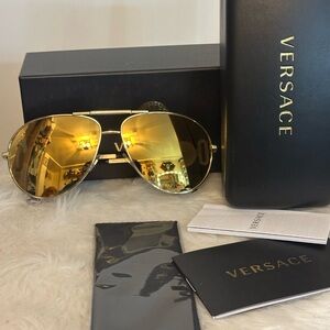 Versace Gold Aviator Sunglasses with Mirror Lenses Unisex!